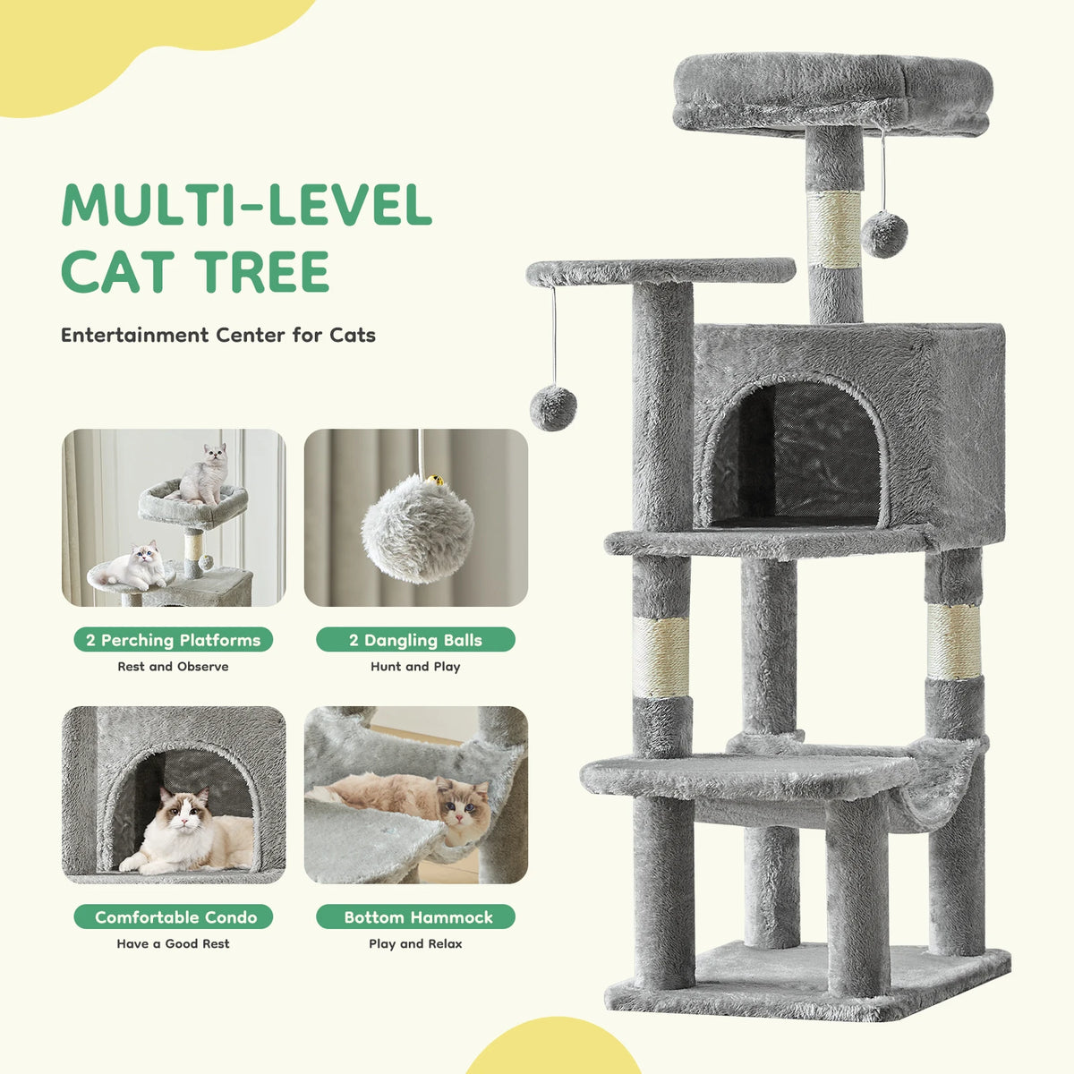 JHK Four Tier Sisal Cat Tree With Sturdy Climbing Tower