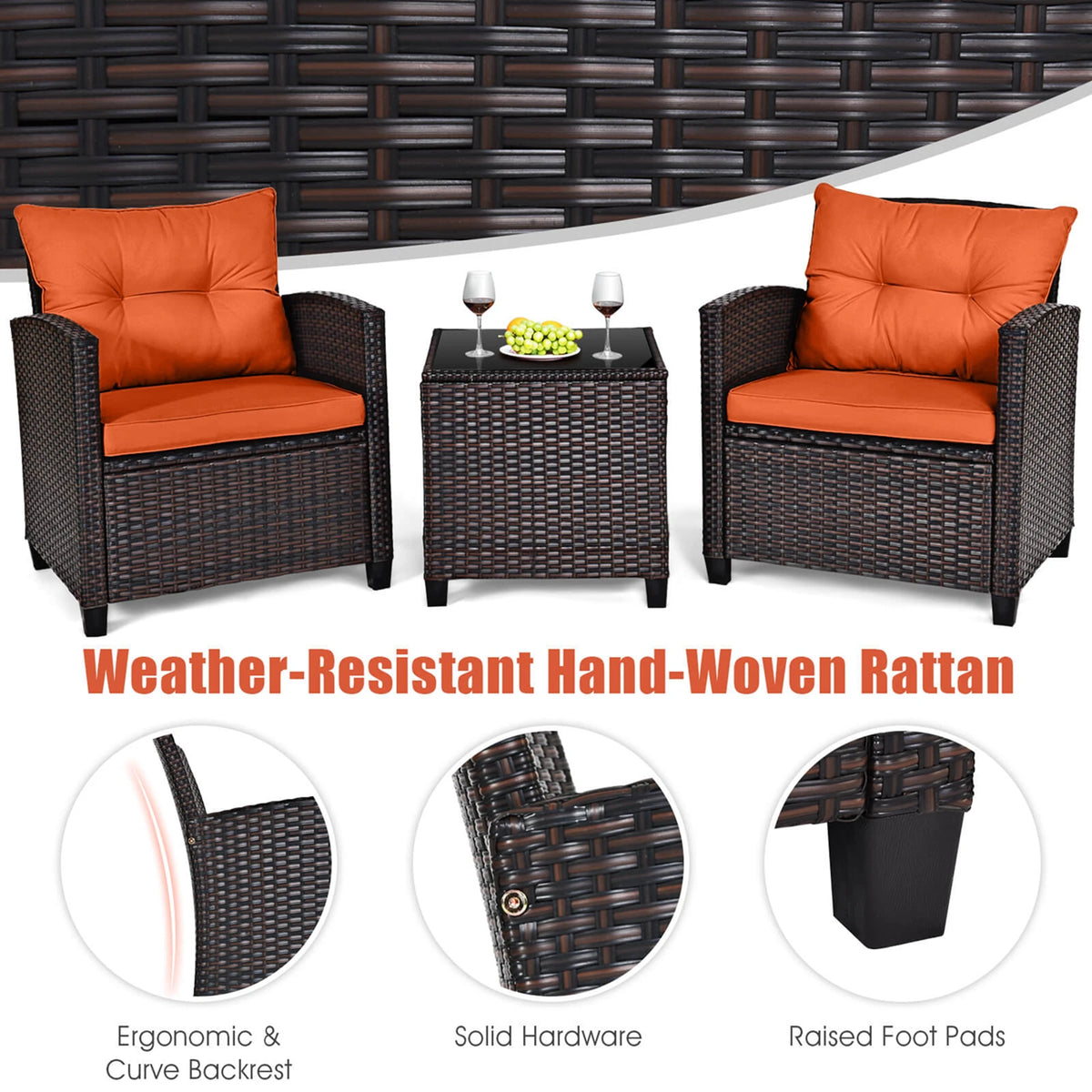 Homasis Outdoor Rattan Furniture Cushioned Conversation Set