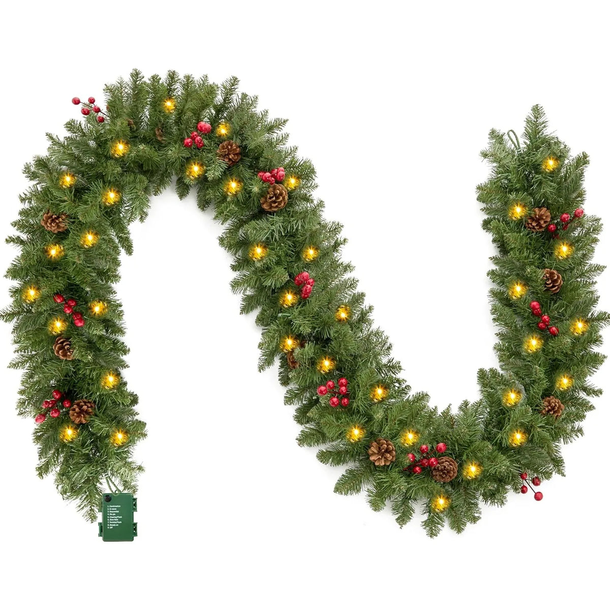 Joyfy Prelit Christmas Garland With Pine Cones And Berry Accents