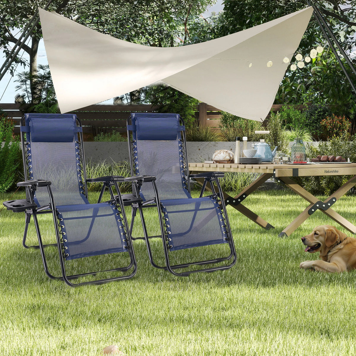 JHK Zero Gravity Outdoor Recliner Chair With Cup Holder Tray