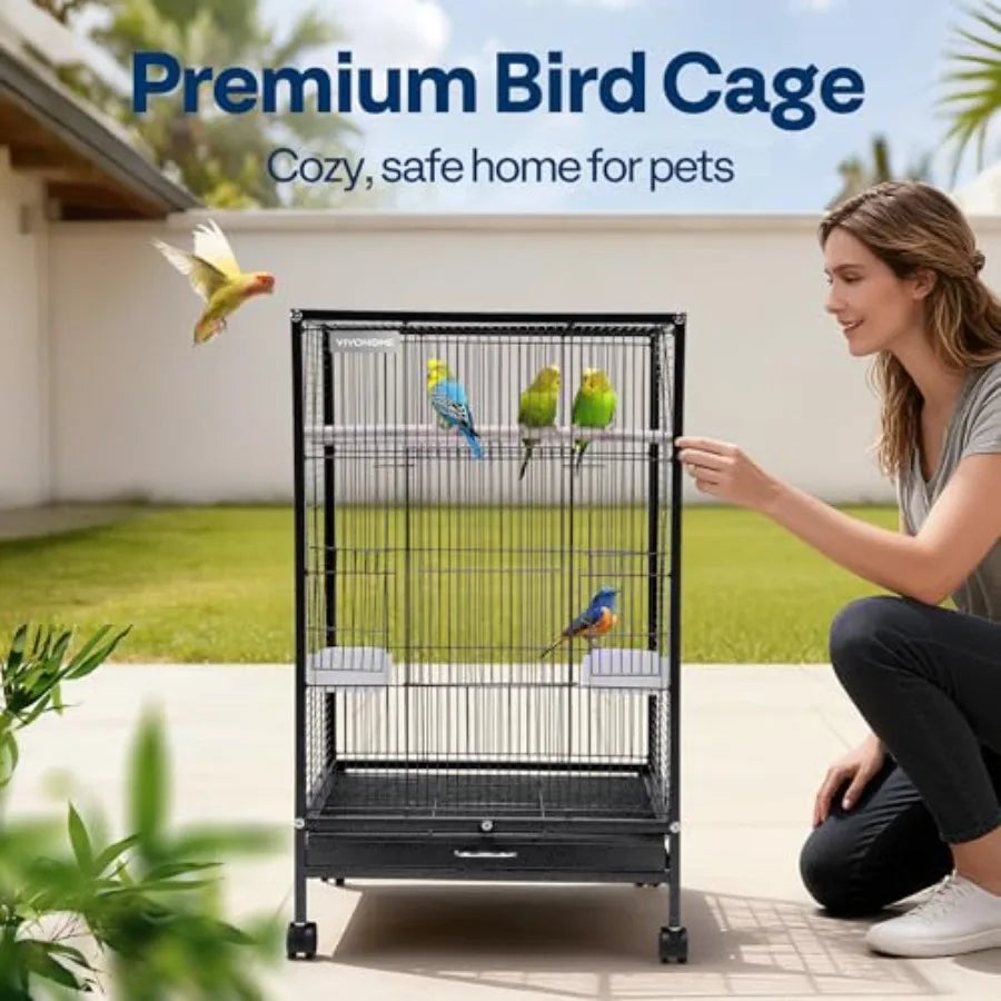 Wrought Iron Bird Cage With Rolling Stand For Small Birds