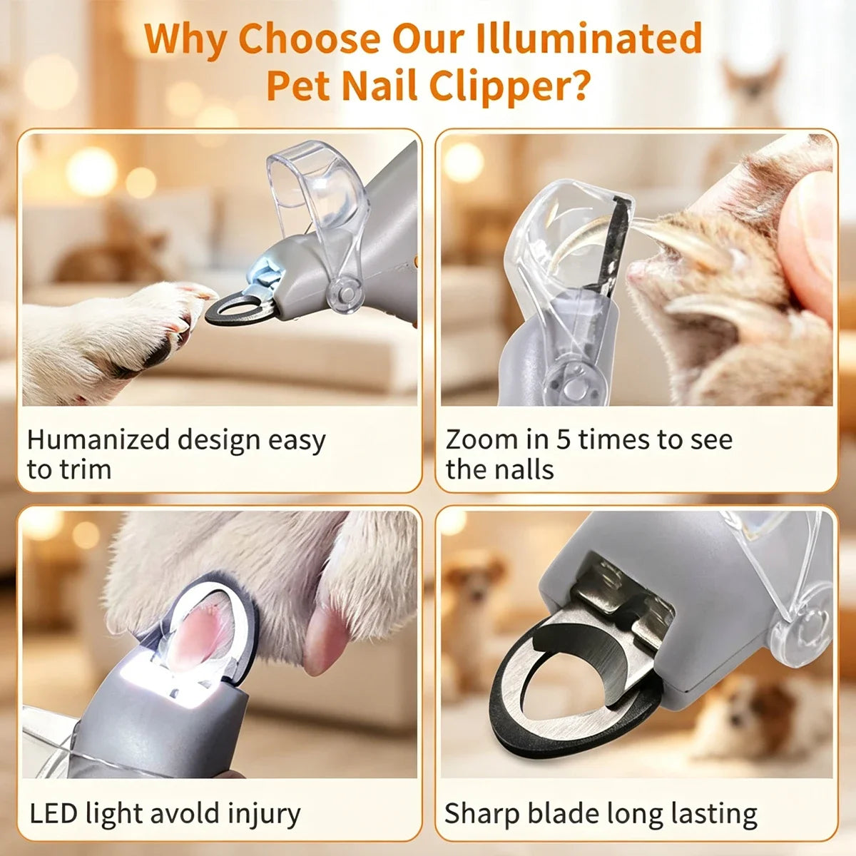 LED Pet Nail Clipper With Magnification For Dogs And Cats