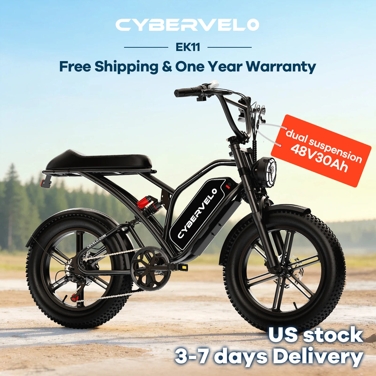 Cybervelo 1000W Electric Bike for Adults 20" Fat Tire All-Terrain E-Bike 48V 20AH/30AH Removable Battery 30MPH Electric Dirt Bike EK11