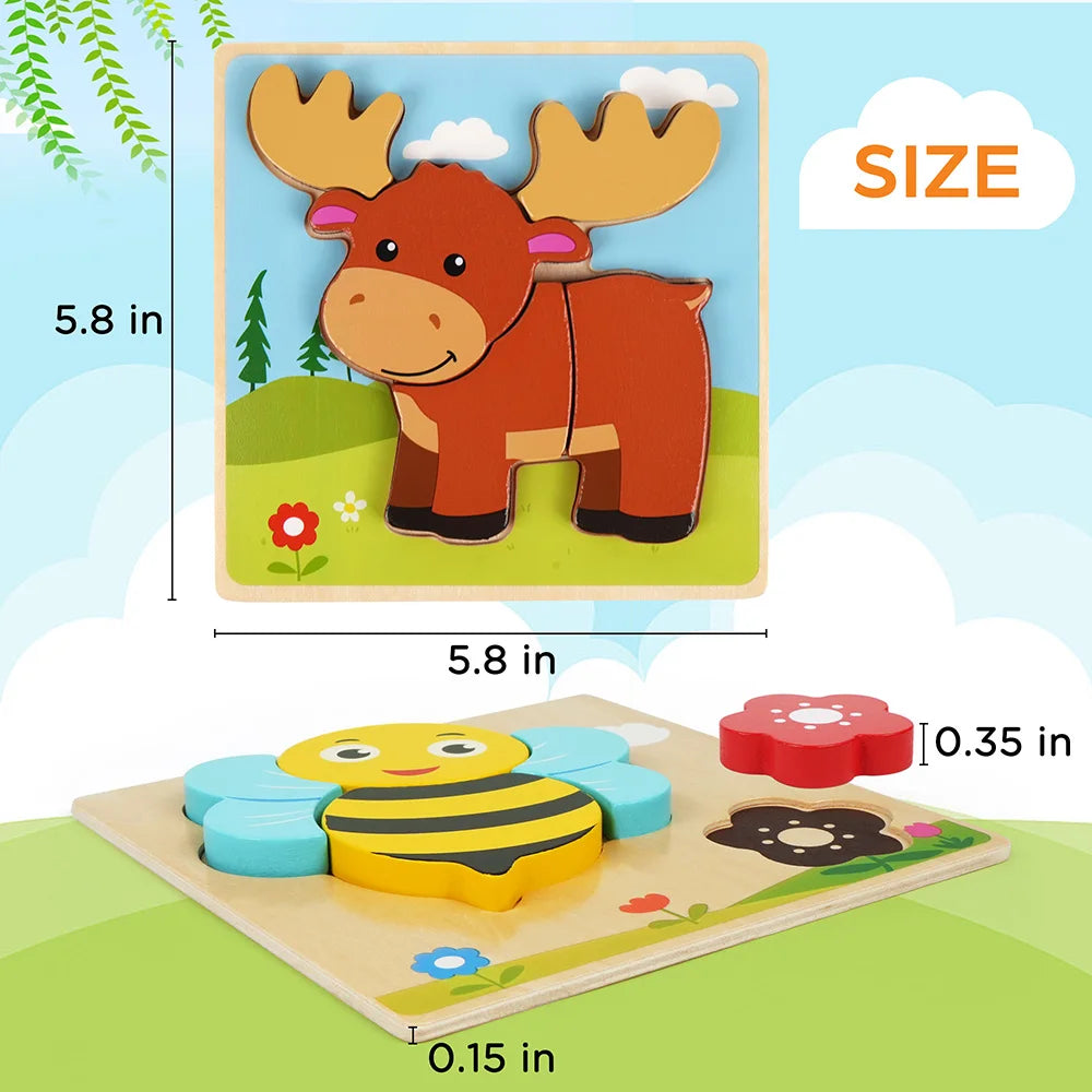 Educational Wooden Animal Puzzles For Toddler Kids Learning