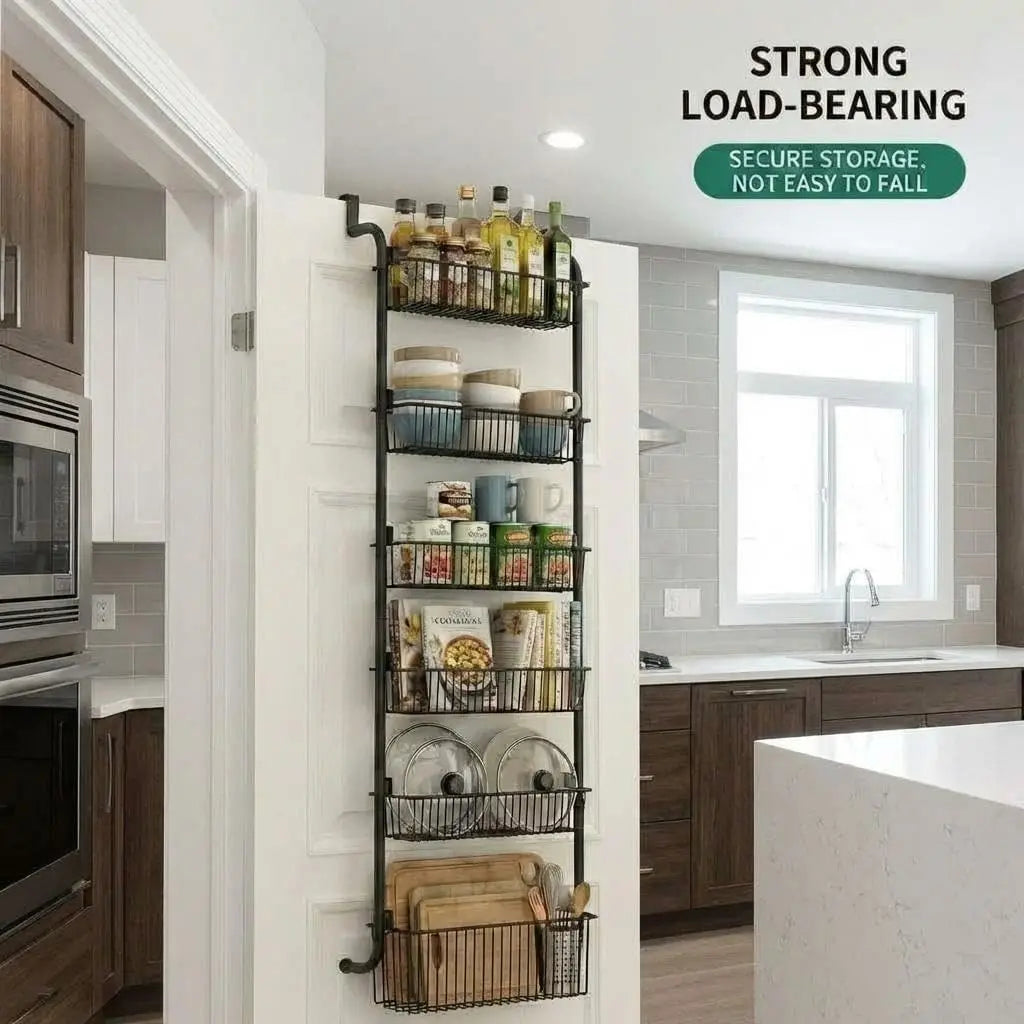 Garvee 6 Tier Over the Door Pantry Organizer  Large-Capacity Heavy-Duty Steel Hanging Spice Rack Adjustable Wall Seasoning Shelves for Kitchen Bathroom Cabinet