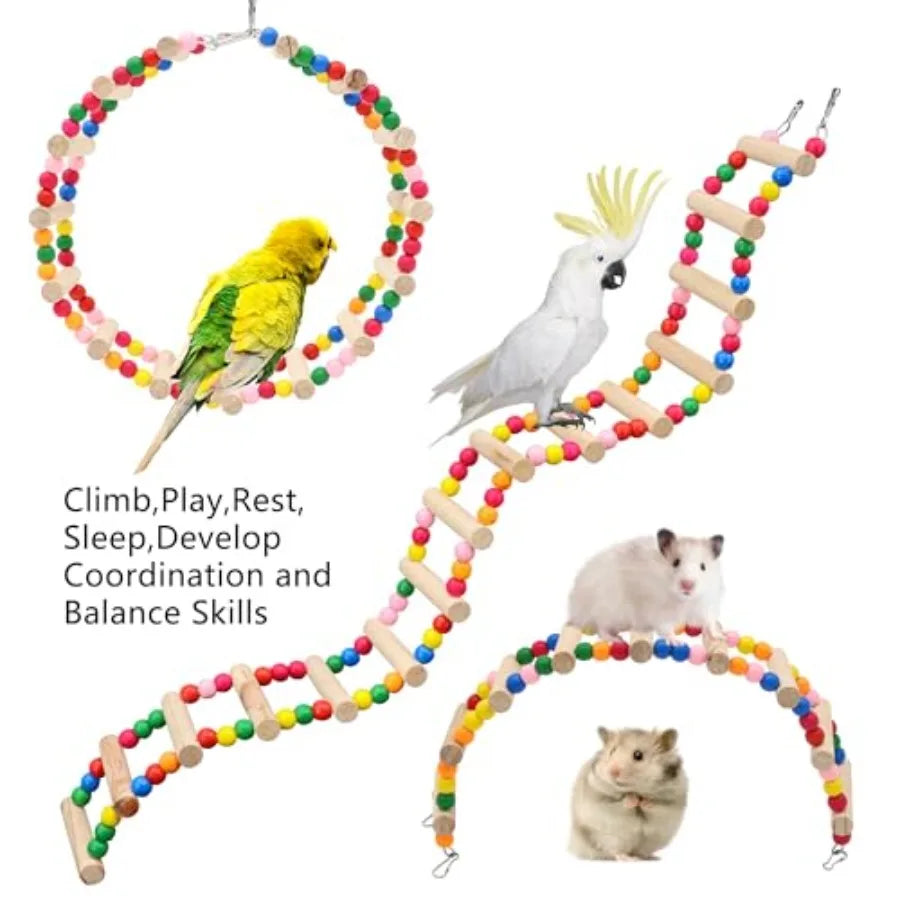 Raw Wood Bird And Hamster Climbing Ladder Bridge Toy