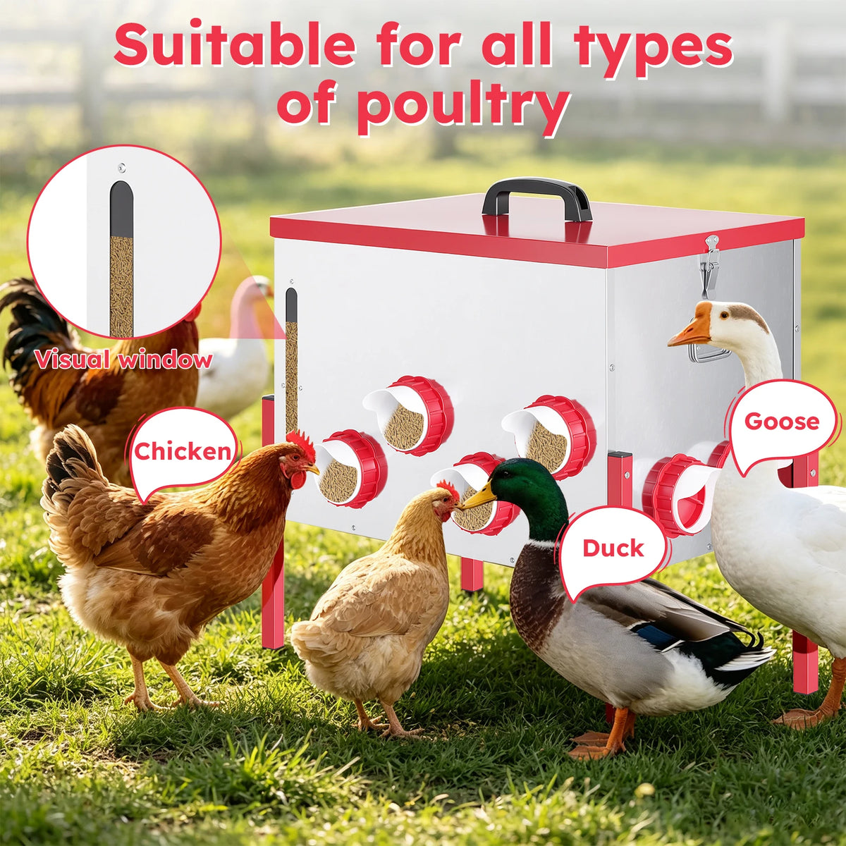 Automatic Rodent Proof Poultry Feeder With Viewing Window And Lid