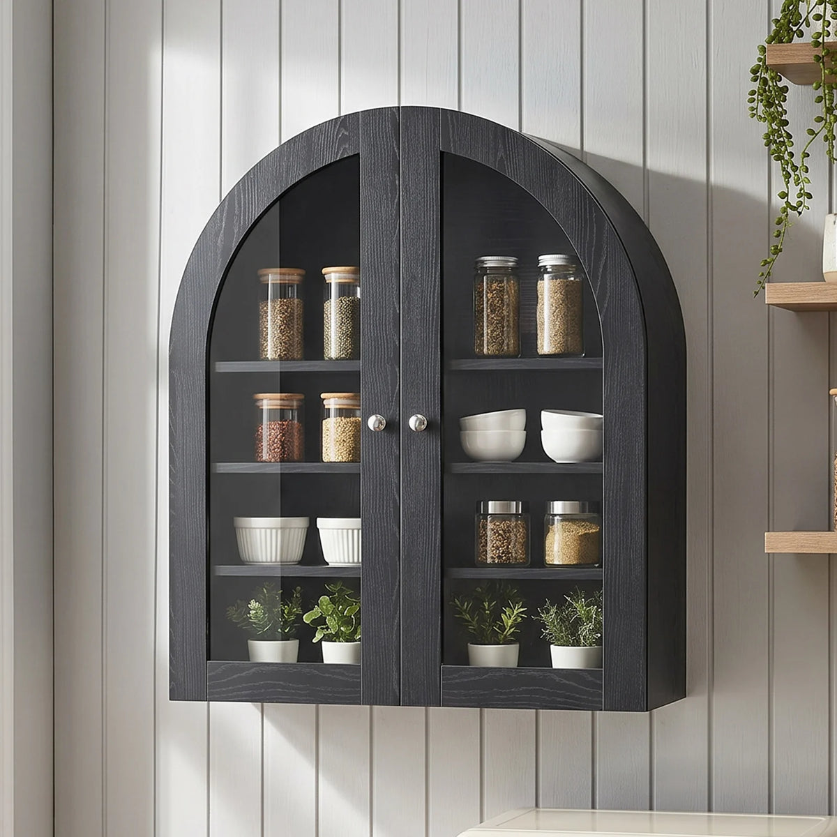 Retro Cupboard Modern Arched Wall Cabinet Adjustable Shelves Sturdy Simple Assembly Arched Wall Cabinet For Bathroom Kitchen