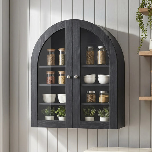 Retro Cupboard Modern Arched Wall Cabinet Adjustable Shelves Sturdy Simple Assembly Arched Wall Cabinet For Bathroom Kitchen