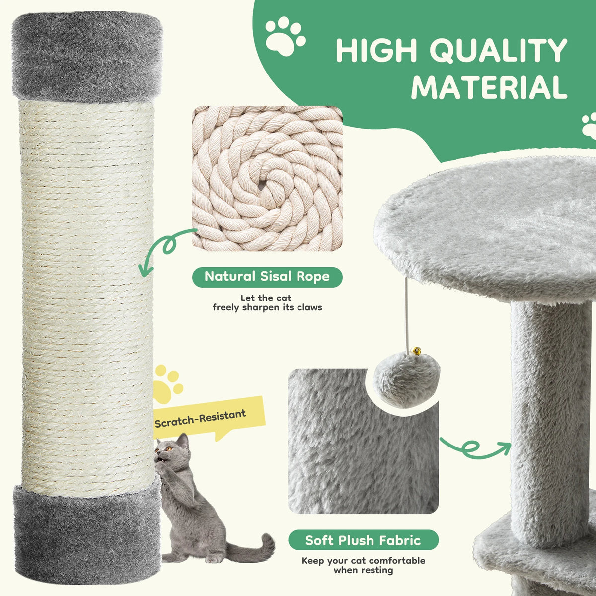 JHK Four Tier Sisal Cat Tree With Sturdy Climbing Tower