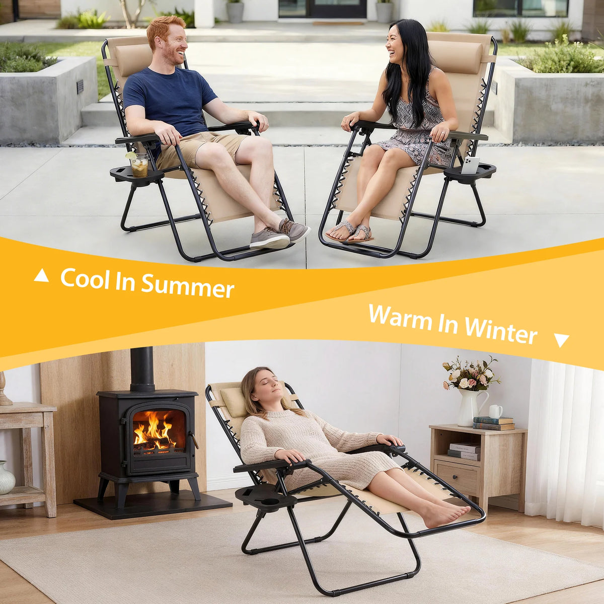 JHK Zero Gravity Outdoor Recliner Chair With Cup Holder Tray