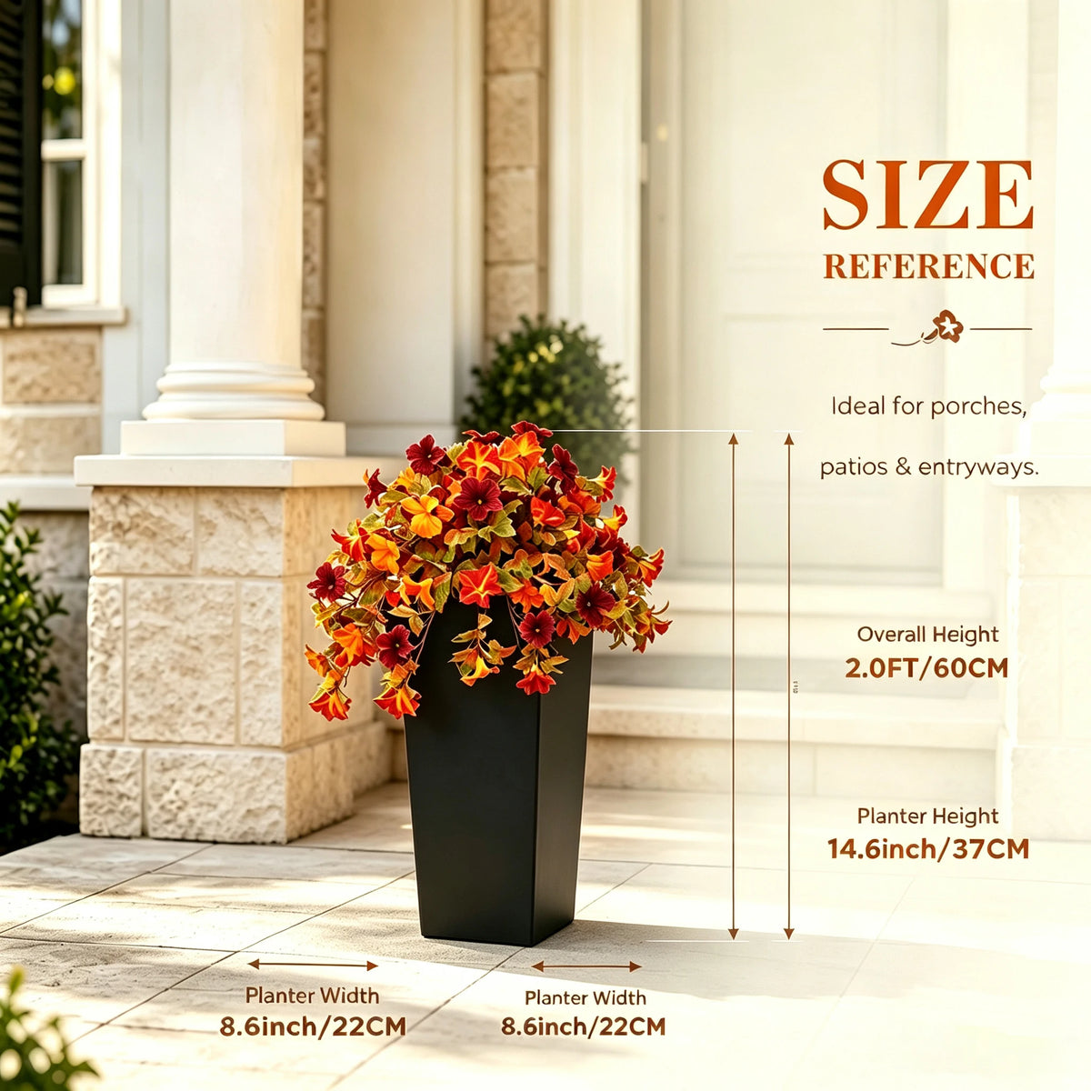 Artificial Autumn Morning Glory Plants with Orange Burgundy Leaves, 2 pack