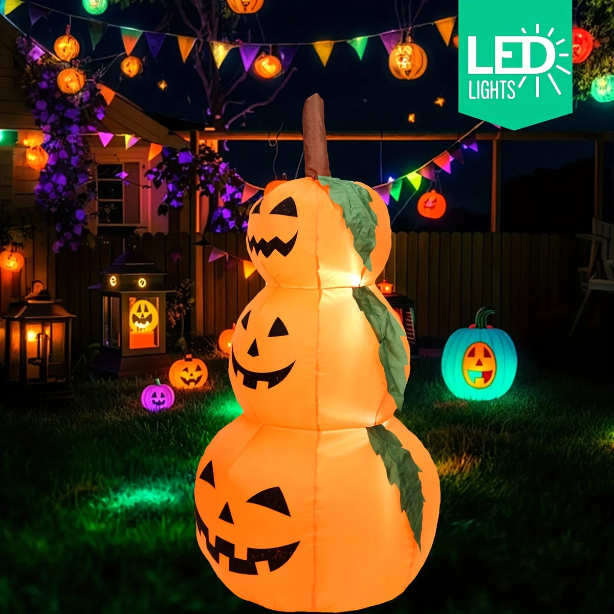 LED Halloween Stacked Pumpkin Inflatable Yard Decoration With Lights