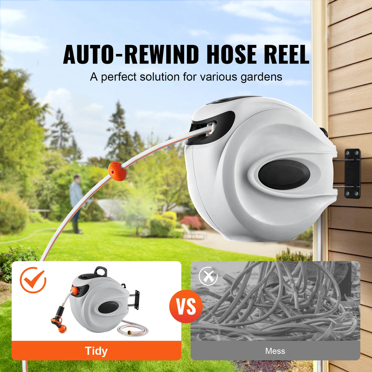 Wall Mounted Retractable Garden Hose Reel With Automatic Rewind