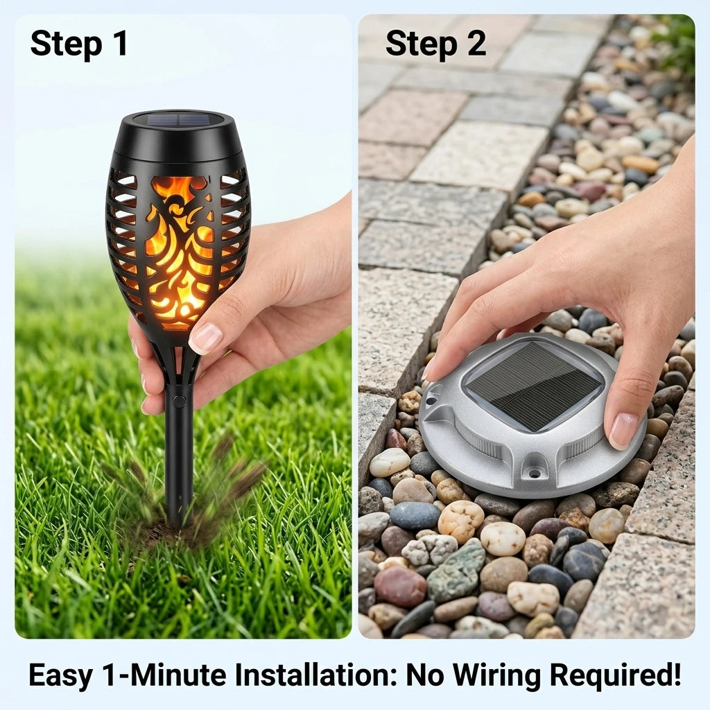Solar Waterproof Flame Torch And LED Path Garden Yard Lights