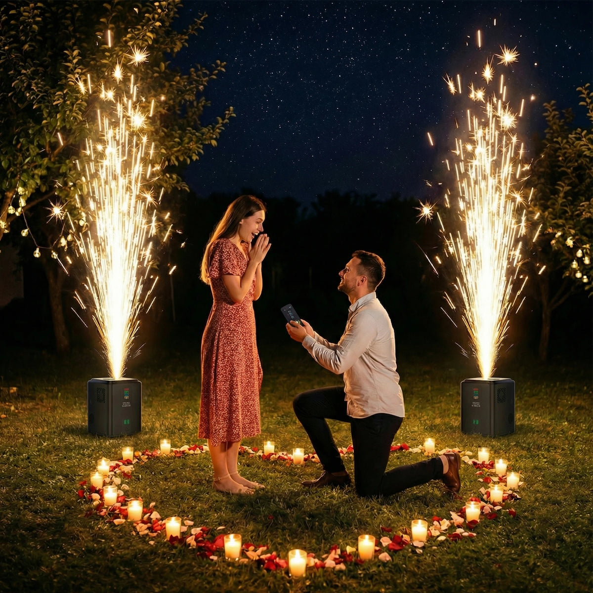 350W Mini Cold Spark Machine Wireless Remote Control Stage Effect Equipment, 2-3m Spark Height Low Temperature Spark Generator for Wedding Proposal Party Club Live Show, No DMX