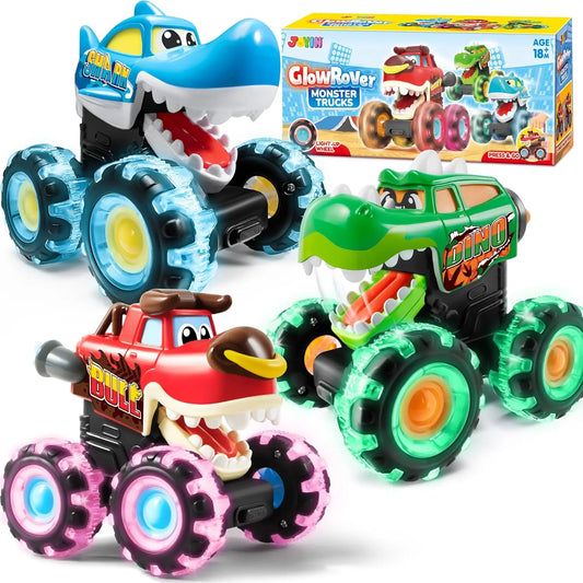 Joyfy 3 Pack Light Up Monster Truck Press And Toys