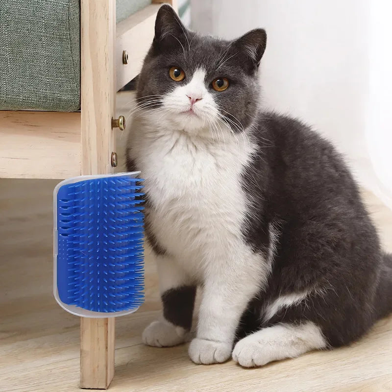 Cat Deshedding Massage Comb Corner Scratcher Brush With Catnip