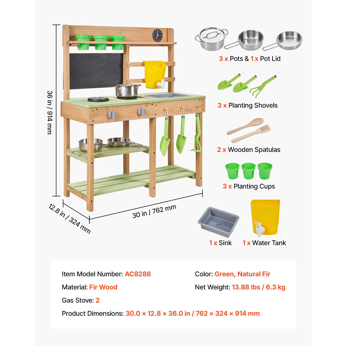 SucceBuy Kids Outdoor Mud Kitchen Wooden Play Set With Accessories