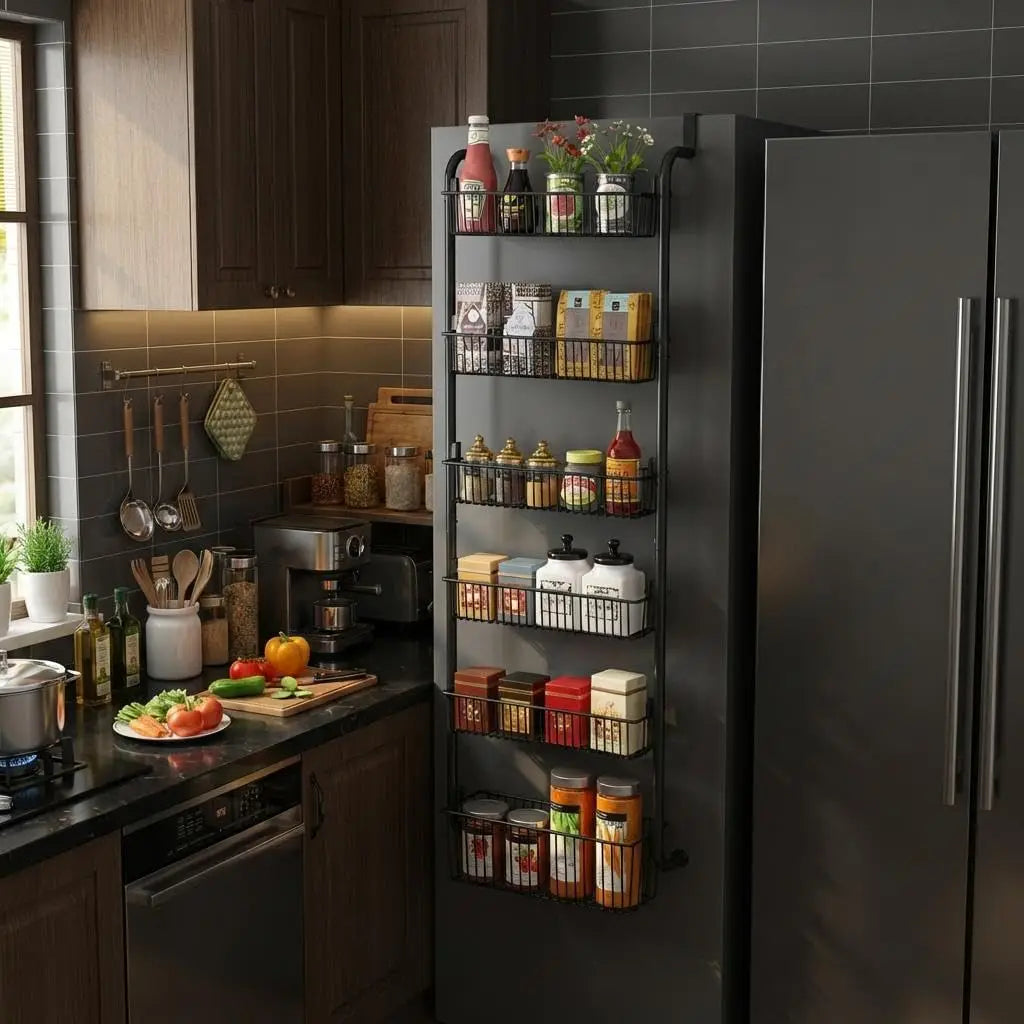 Garvee 6 Tier Over the Door Pantry Organizer  Large-Capacity Heavy-Duty Steel Hanging Spice Rack Adjustable Wall Seasoning Shelves for Kitchen Bathroom Cabinet