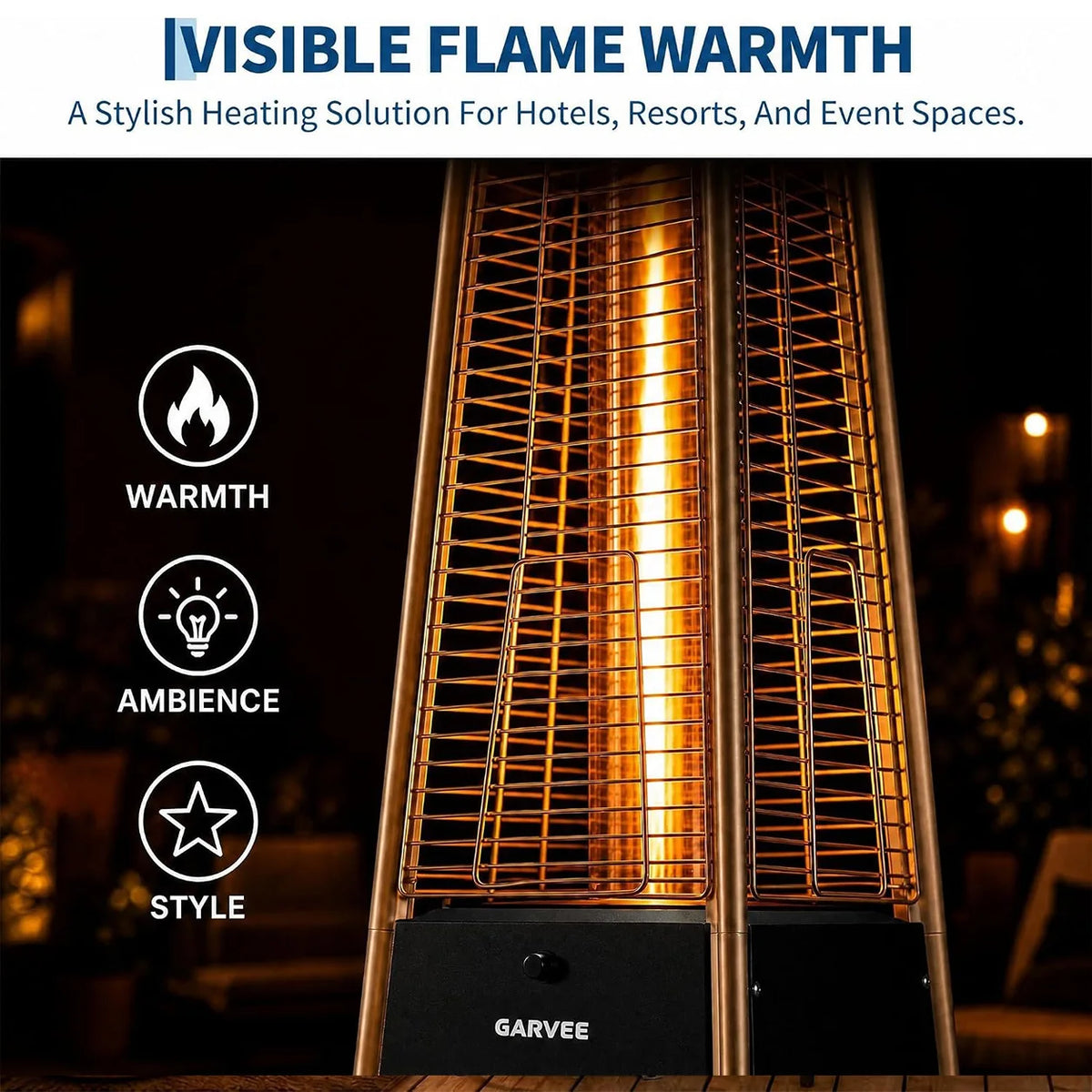Pyramid Propane Patio Heater with Glass Tube Flame Outdoor Heater with Wheels Waterproof Cover Adjustable Heat Control Standing Heater for Patio Deck Garden Poolside Outdoor Dining