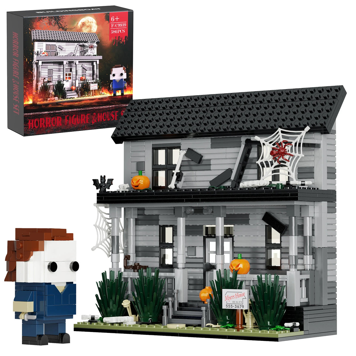 Horror Movie House Building Blocks Architecture Halloween Display Ornament