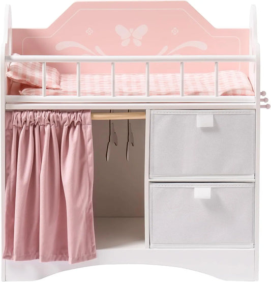 Rolife Wooden Baby Doll Crib With Storage Compartments