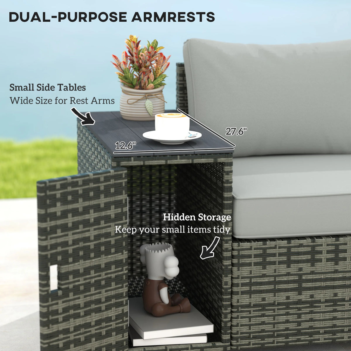 Outsunny Outdoor Wicker Sofa With Convenient Storage And Cushions