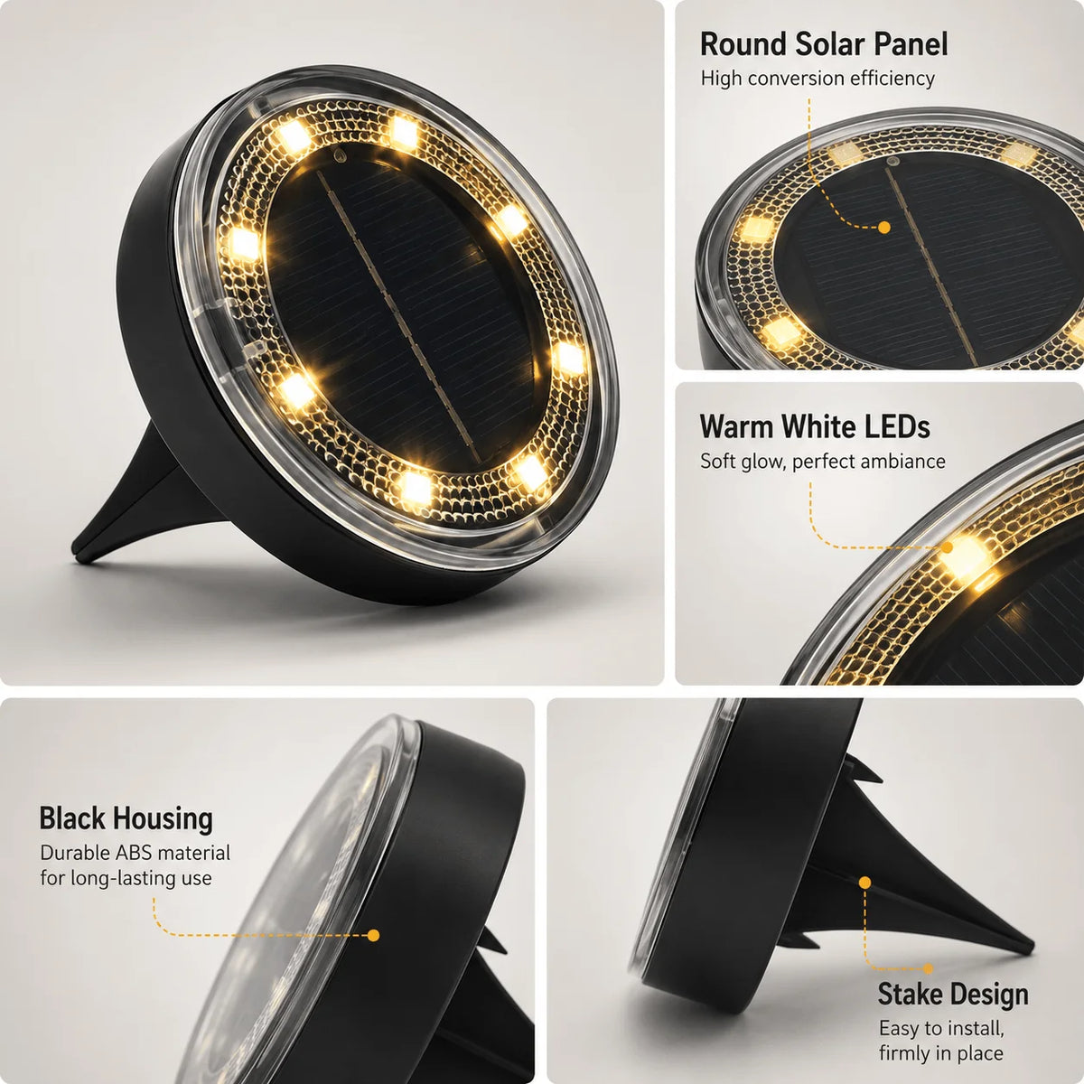 Outdoor Solar Ground Lights 8 Pack, White LED Disk Lights for Garden Path Lawn Yard Patio Driveway, Christmas Gift