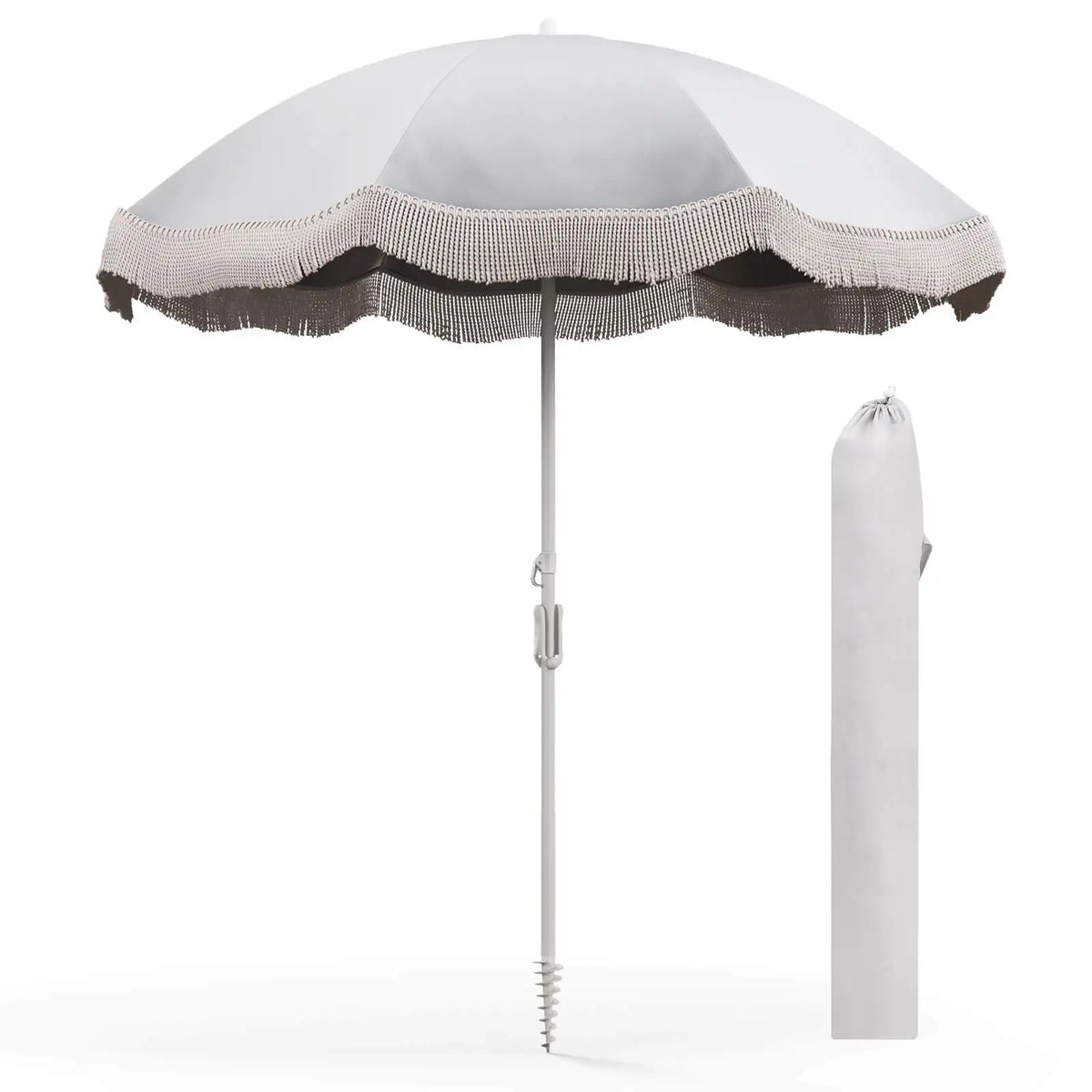 Homasis Outdoor Fringe Patio Umbrella With Push Button Tilt