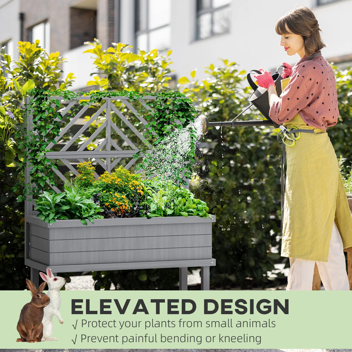 Outsunny Wooden Raised Garden Bed With Trellis For Climbing Plants