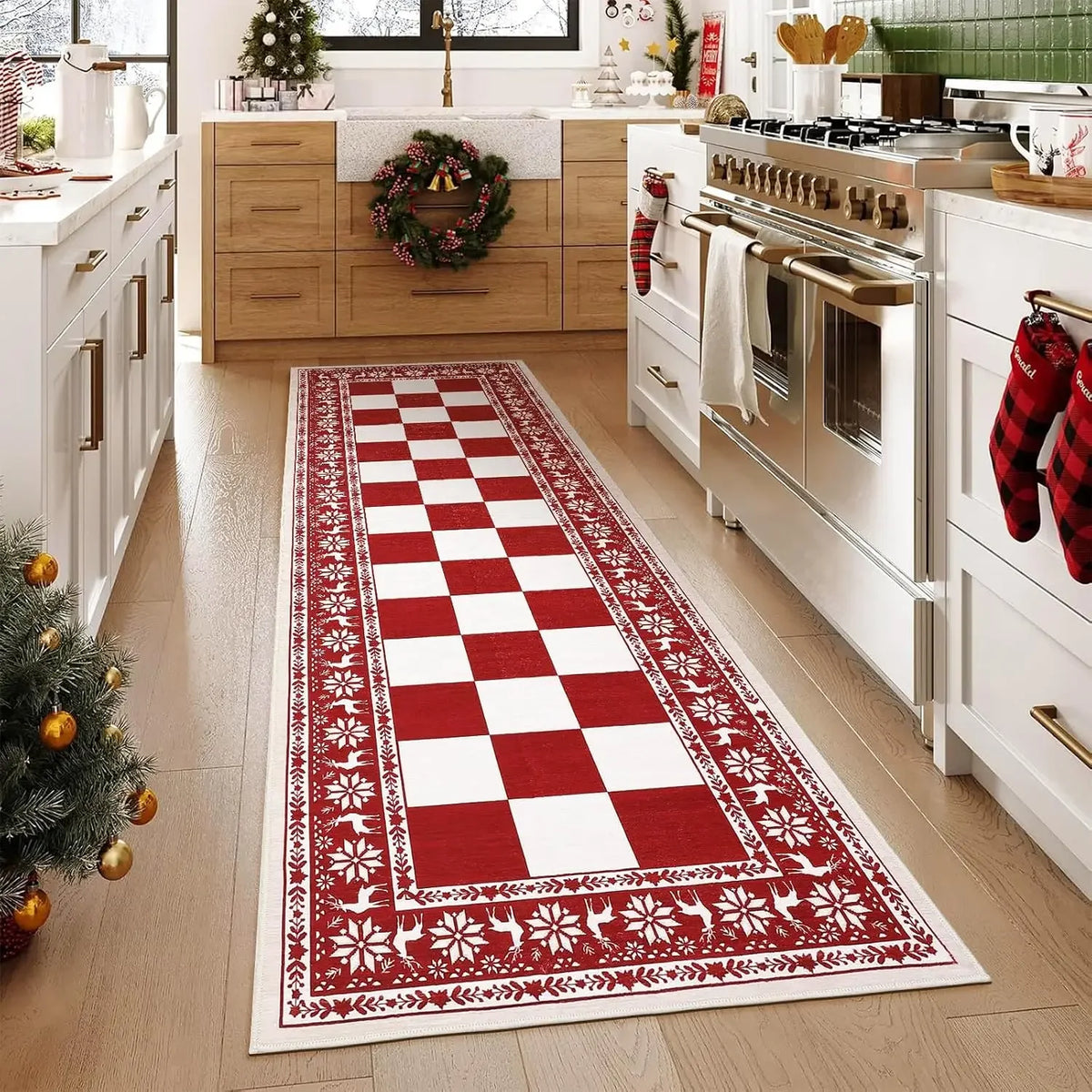 Garvee Christmas Plaid Area Rug, Soft Non-Slip Holiday Home Decor