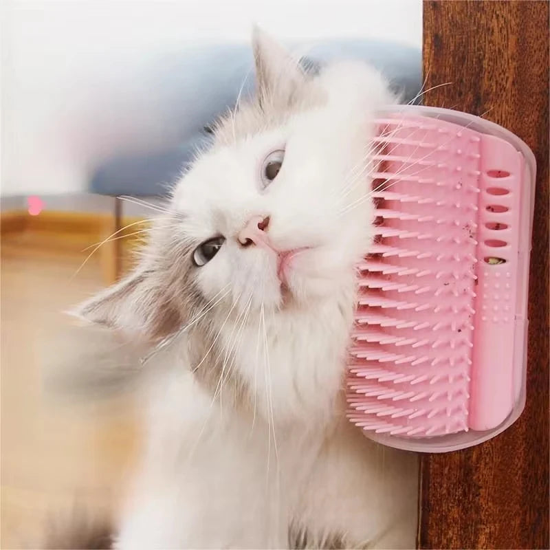 Cat Deshedding Massage Comb Corner Scratcher Brush With Catnip