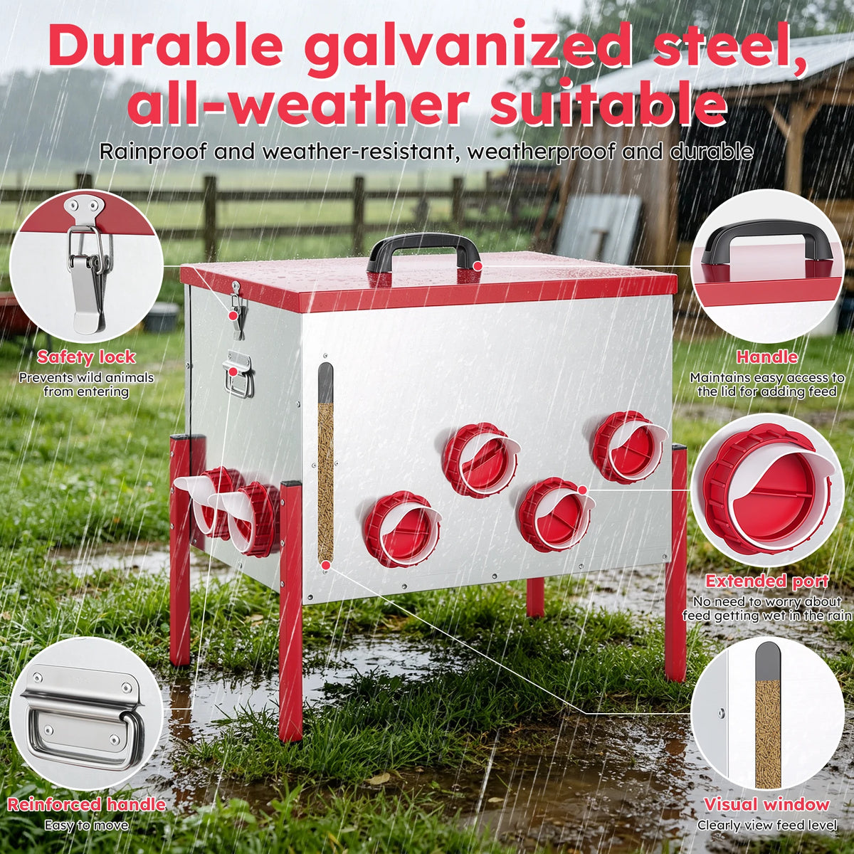 Automatic Rodent Proof Poultry Feeder With Viewing Window And Lid