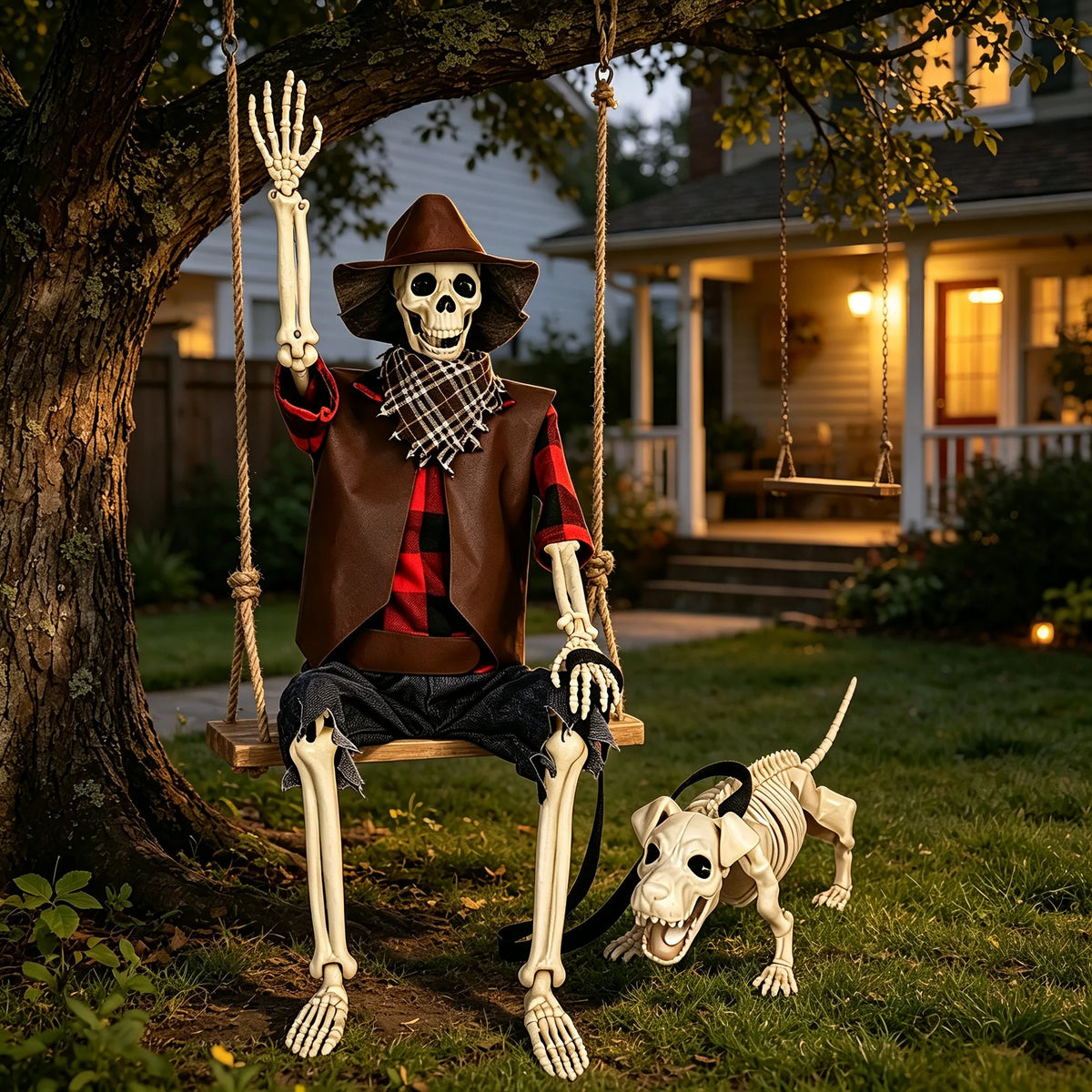 Posable Halloween Skeleton And Dog Outdoor Yard Decorations