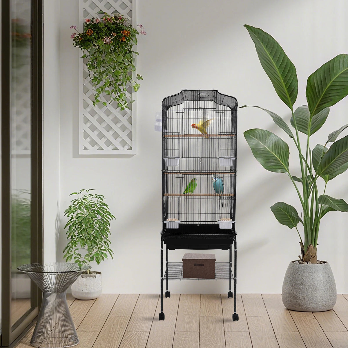 Spacious Iron Bird Cage With Stand And Wheels For Parrots
