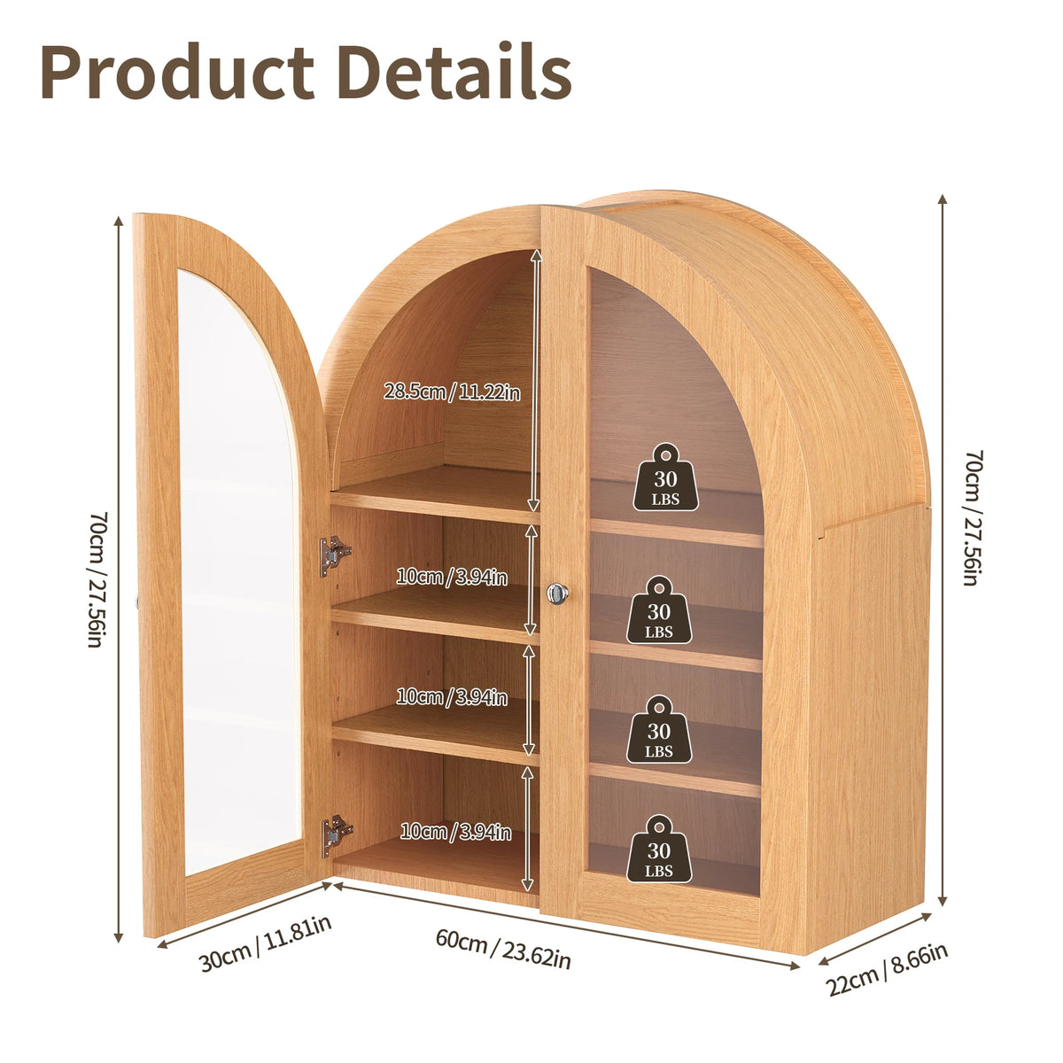 Retro Cupboard Modern Arched Wall Cabinet Adjustable Shelves Sturdy Simple Assembly Arched Wall Cabinet For Bathroom Kitchen
