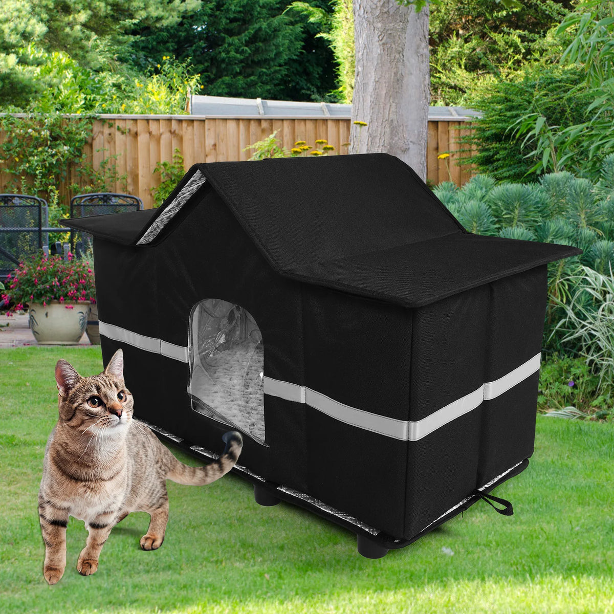 Waterproof Outdoor Cat House with Roof Window Elevated Pet House Insulated Cat Shelter Can Be Used Indoors Winter Outdoor