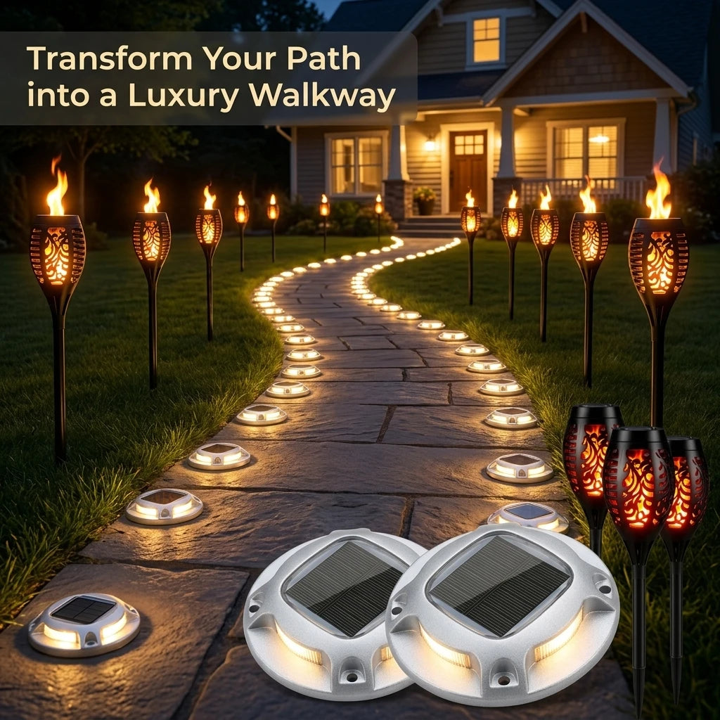Solar Waterproof Flame Torch And LED Path Garden Yard Lights
