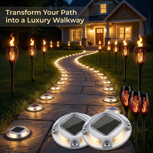 Solar Waterproof Flame Torch And LED Path Garden Yard Lights