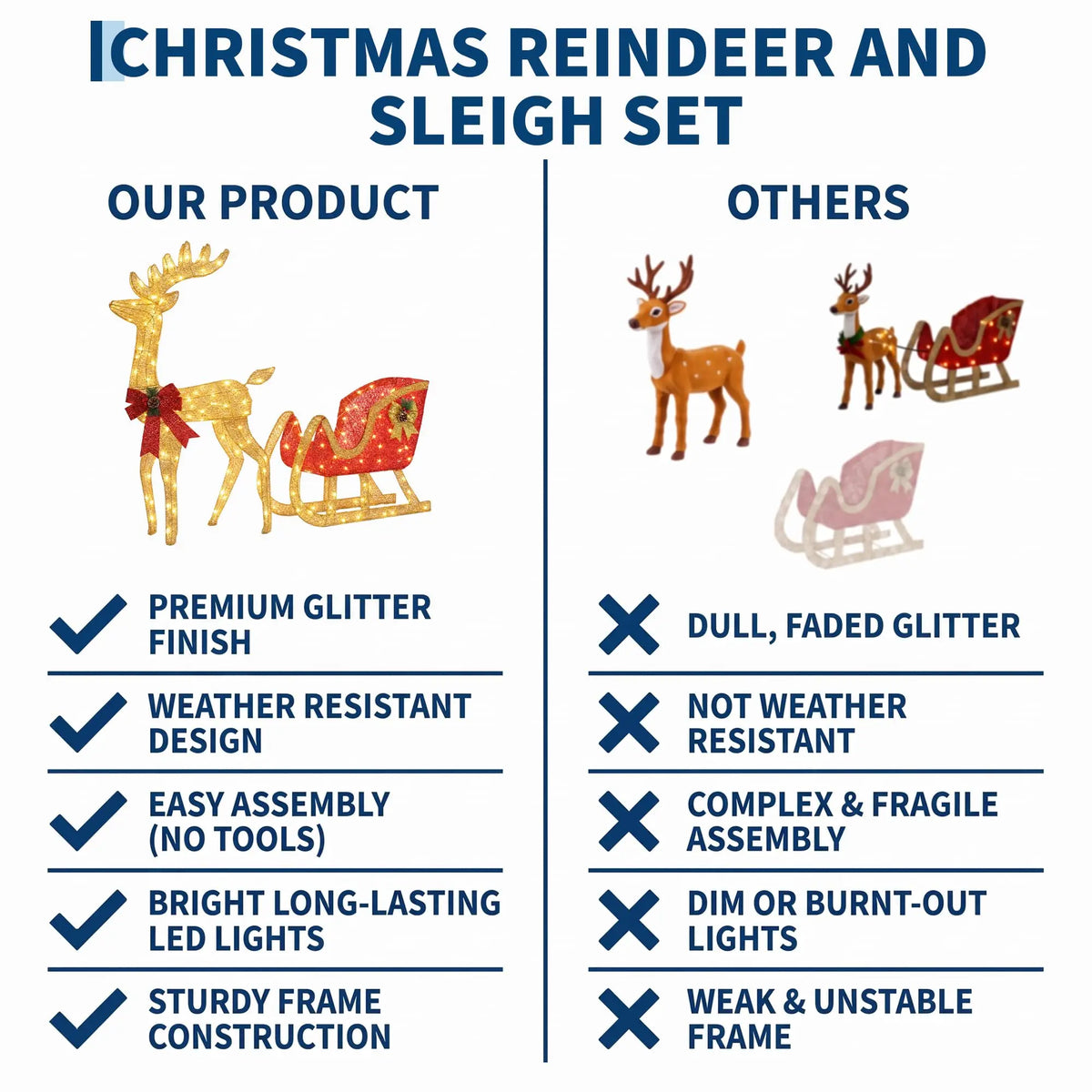 4ft Lighted Christmas Reindeer And Sleigh Set With 180 Led Lights, Outdoor Yard Decor With Ground Stakes For Lawn Patio Garden Porch