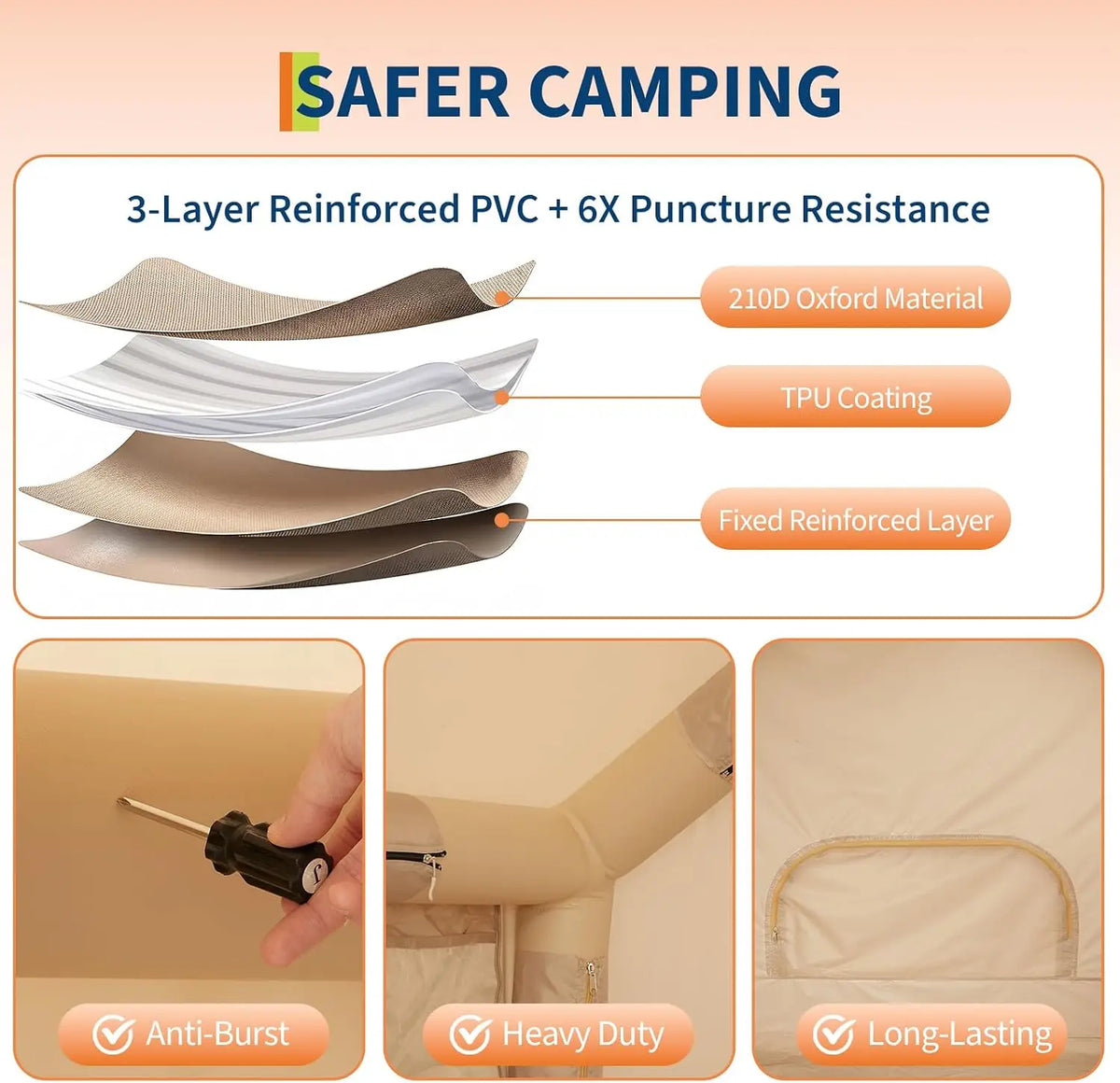TACLEEKII Portable Inflatable Camping Tent with Skylight