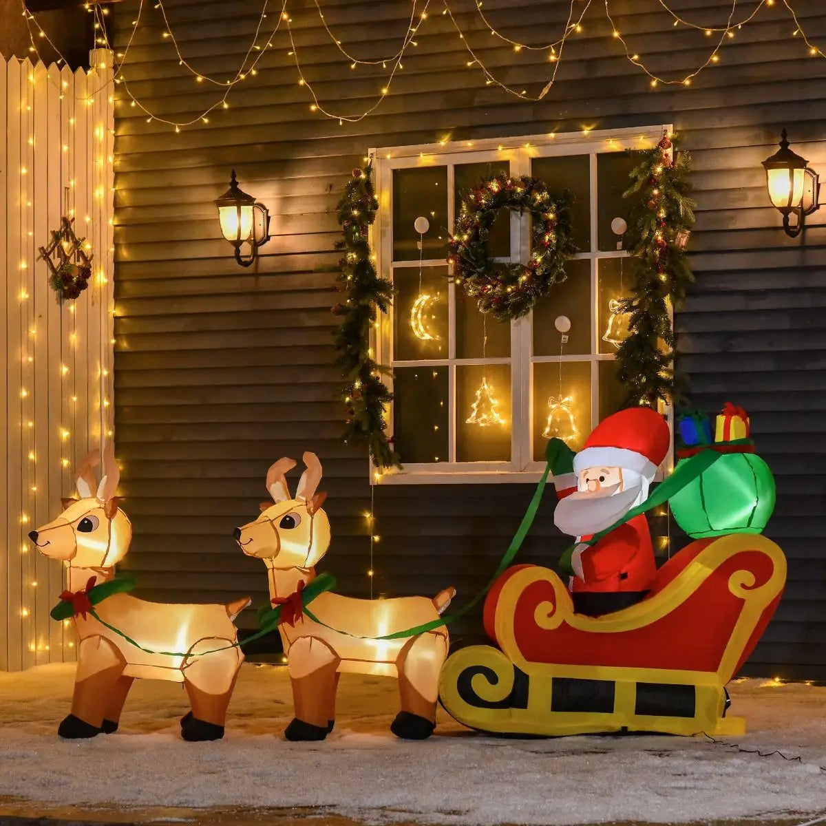 Christmas Inflatable Santa Sleigh And Reindeer Yard Decoration