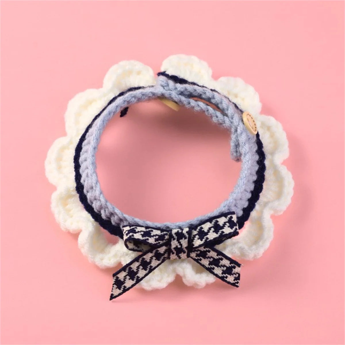 Hand-Knitted Adjustable Pet Collar With Lace Bowknot Soft Drool Pad