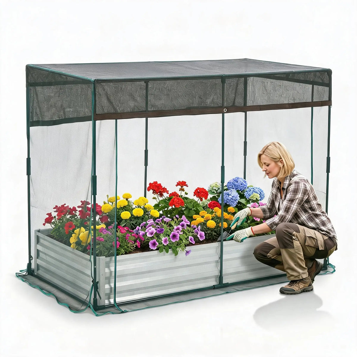Galvanized Metal Raised Garden Bed With Self Watering Mesh Cover