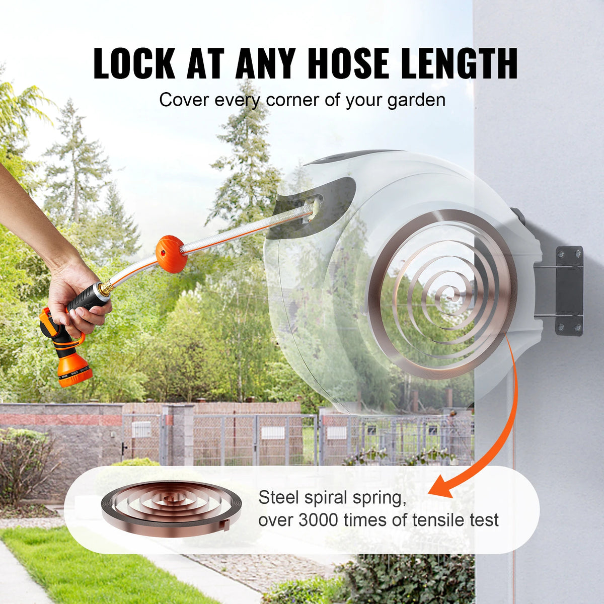 Wall Mounted Retractable Garden Hose Reel With Automatic Rewind
