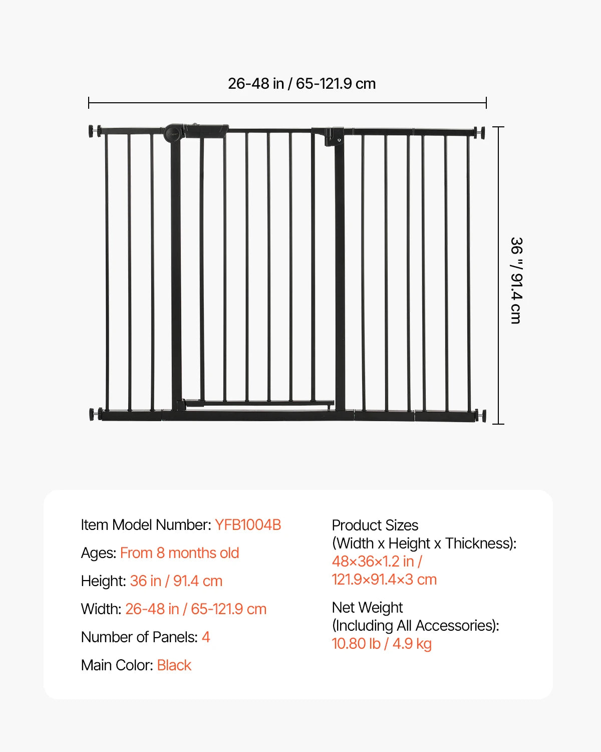 SucceBuy Stainless Steel Walk Thru Pressure Mount Baby Gate