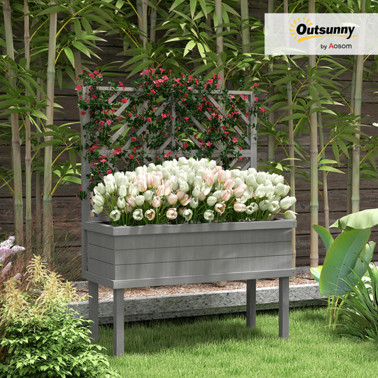 Outsunny Wooden Raised Garden Bed With Trellis For Climbing Plants