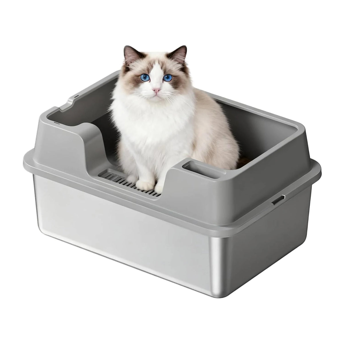 HiMiss Enclosed Stainless Steel Cat Litter Box With High Sides