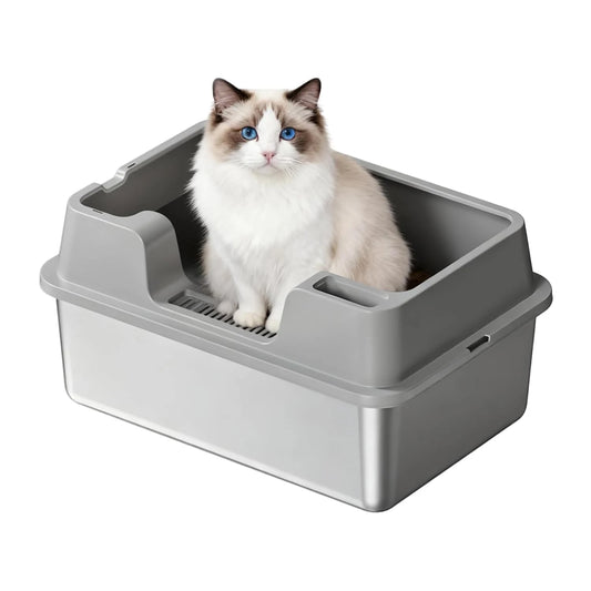 HiMiss Enclosed Stainless Steel Cat Litter Box With High Sides